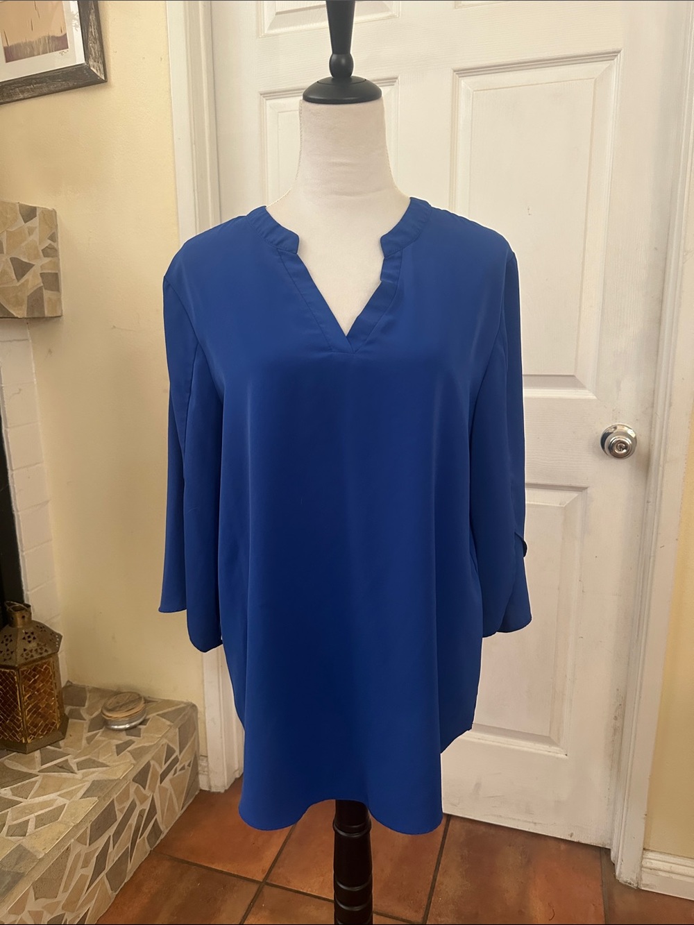 Women’s Split-Neck Blouse in Cobalt Blue